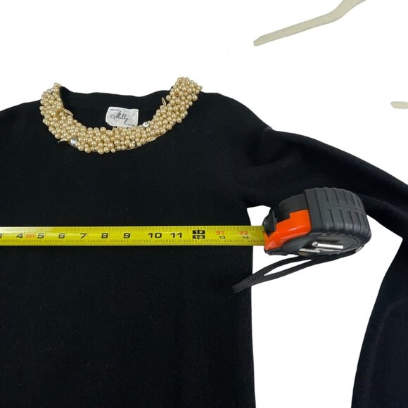 Milly New York Wool Sweater Dress Pearl Embellished Neck Size S Evening Neutral - Picture 12 of 12